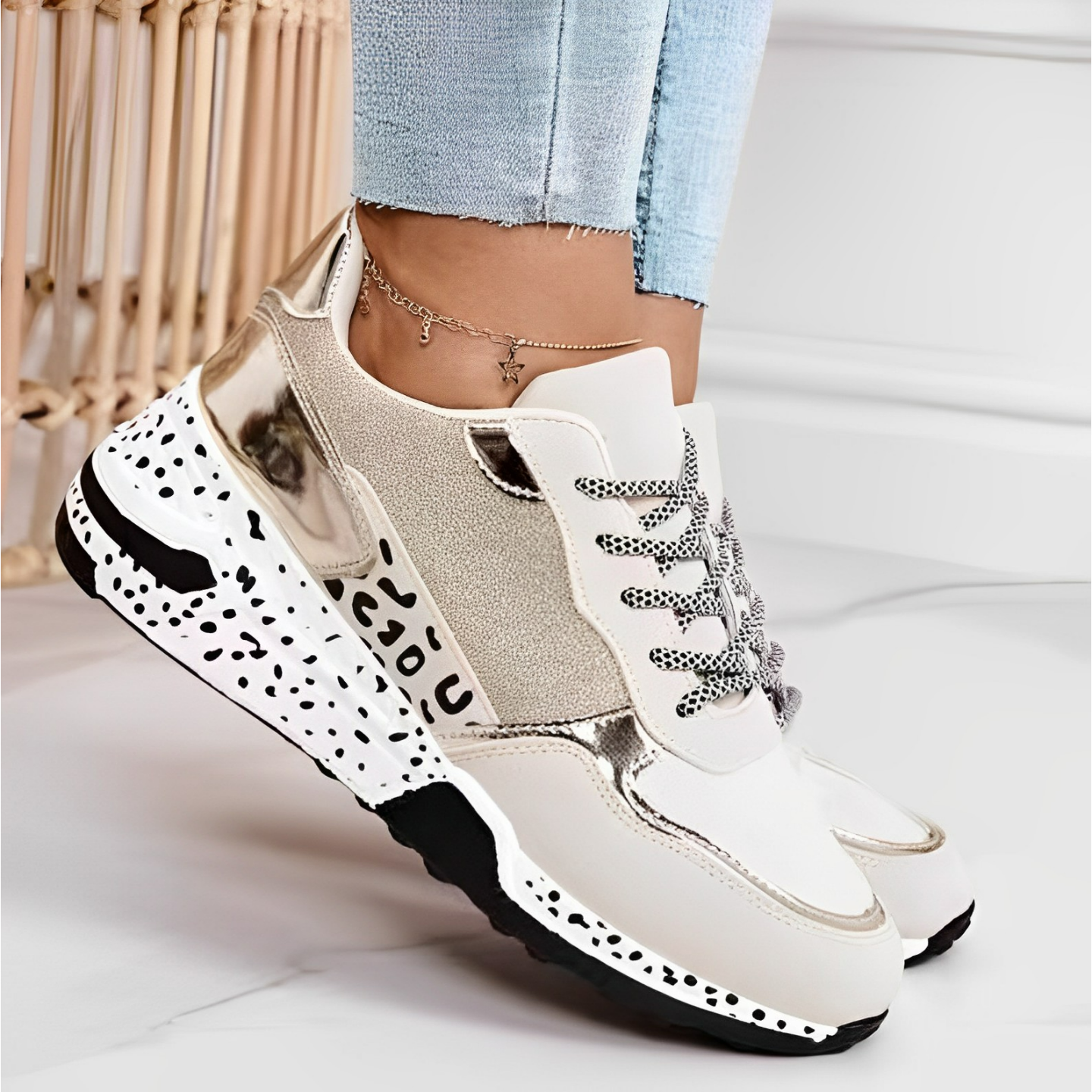 Heidi-Mode Modische und komfortable Damensneaker Gold 3